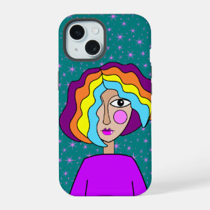 Coque iPhone 15 Visage Abstrait coloré