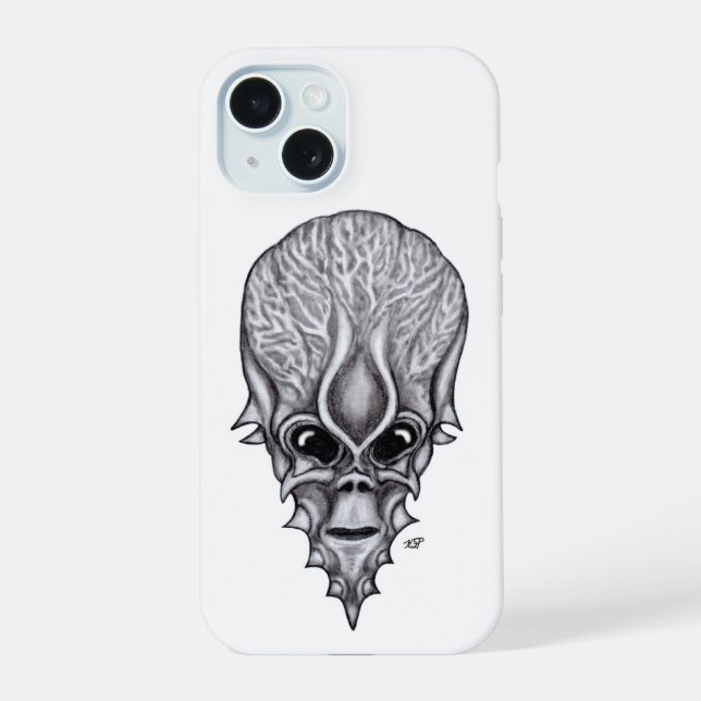 Coque iPhone 15 Visage Alien, Reconstruction faciale du crâne afri (Verso)