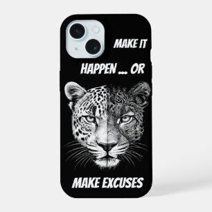 Coque iPhone 15 Visage de Léopard noir et blanc