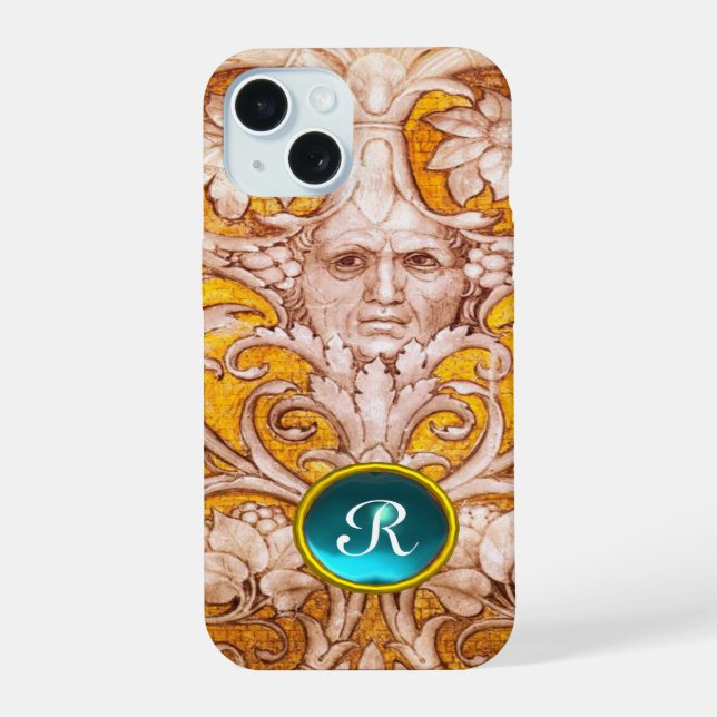 COQUE iPhone 15 VISAGE GROTESQUE DE LA RENAISSANCE, MONOGRAMME FLO (Verso)