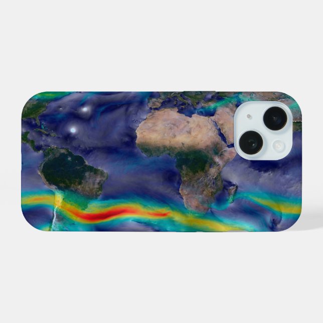 Coque iPhone 15 Visualisation Des Vents Mondiaux. (Verso Horizontal)