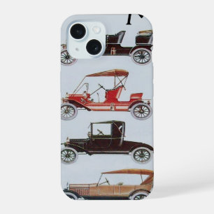 COQUE iPhone 15 VOITURES ANCIENNES MONOGRAMME GRIS NOIR