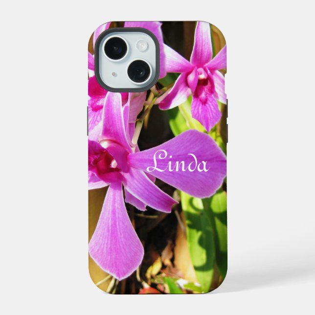 Coque iPhone 15 Votre orchidée rose design (Verso)