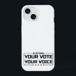 Coque iPhone 15 Votre vote Votre voix police noire<br><div class="desc">L'image montre l'inscription "VOTRE VOTE VOTRE VOIX" dans une typographie claire et moderne. Le message souligne l'importance des élections et de la participation politique.</div>