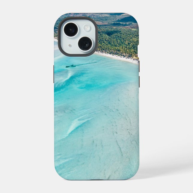 Coque iPhone 15 Vue aérienne d'une île (Verso)