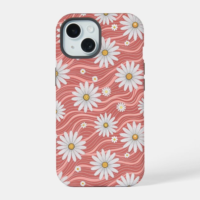 Coque iPhone 15 Wavy Pink Daisies (Verso)