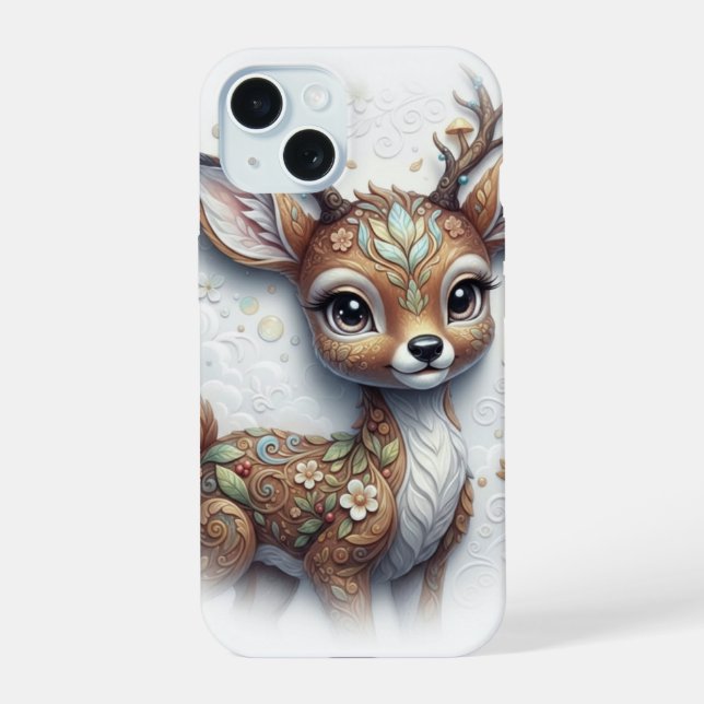 Coque iPhone 15 Whimsical Enchanted Fawn Portrait (Verso)