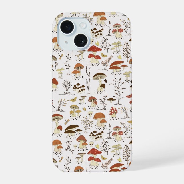 Coque iPhone 15 Whimsical Woodland Champhrooms Motif (Verso)