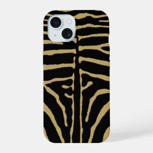 Coque iPhone 15 Zèbre en noir et or