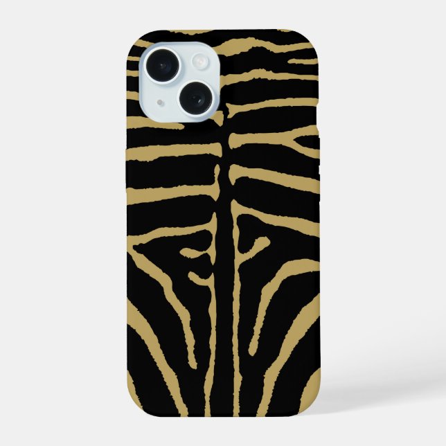 Coque iPhone 15 Zèbre en noir et or (Verso)