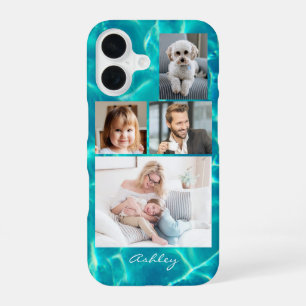 Coque iPhone 16 4 Photos de famille ou d'amis, nom écrit sur l'eau