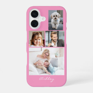Coque iPhone 16 4 Photos de famille ou d'amis, nom en écriture sur