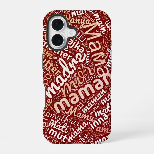 Coque iPhone 16 60 mots pour 'Mère' dans différentes langues (Verso)