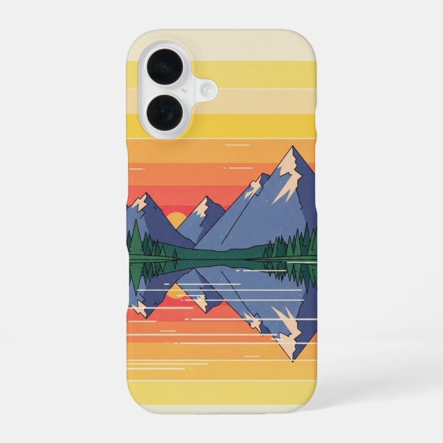 Coque iPhone 16 70s Minimalist Sunset Lake (Verso)
