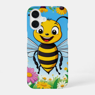 Coque iPhone 16 Abeille de dessin animé fleurs colorées 
