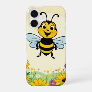 Coque iPhone 16 Abeille heureuse dans des fleurs colorées