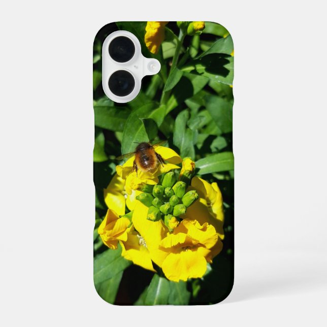 Coque iPhone 16 Abeille sur Fleurs Jaunes (Verso)