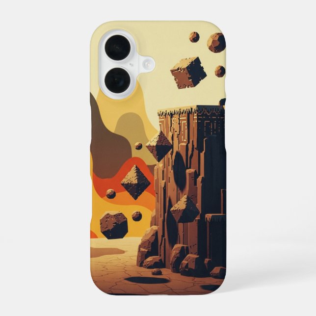 Coque iPhone 16 Abstract Retro-Gaming Floating Cliffs (Verso)