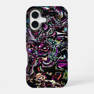 Coque iPhone 16 Abstrait Art Black Swirl violet