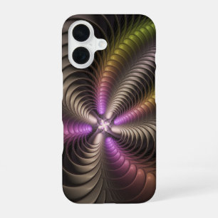 Coque iPhone 16 Abstrait brillant Trippy coloré 3D Fractal Art