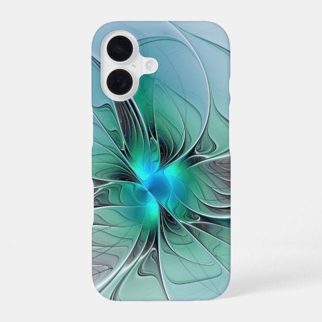 Coque iPhone 16 Abstrait De Bleu, Art Fractal Moderne (Verso)