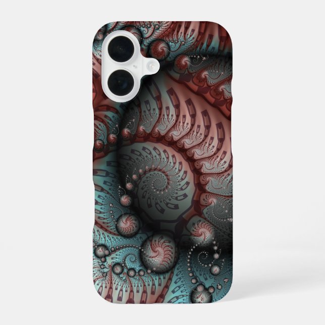 Coque iPhone 16 Abstrait Fantaisie Vive Art Fractal Brun Bleu (Verso)