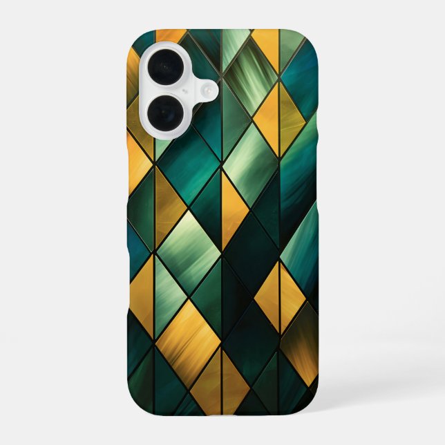 Coque iPhone 16 Abstrait géométrique vert doré (Verso)