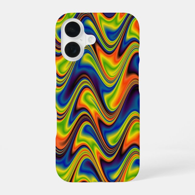 Coque iPhone 16 Abstrait multicolore ondulé (Verso)