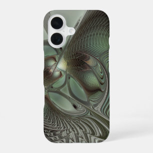 Coque iPhone 16 Abstrait Olive Sage Green Grey Fractal Art Imagina