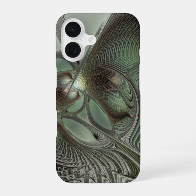 Coque iPhone 16 Abstrait Olive Sage Green Grey Fractal Art Imagina (Verso)