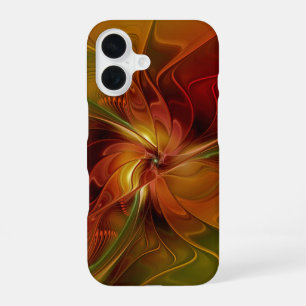 Coque iPhone 16 Abstrait Rouge Orange Brown Vert Fractal Art Flowe