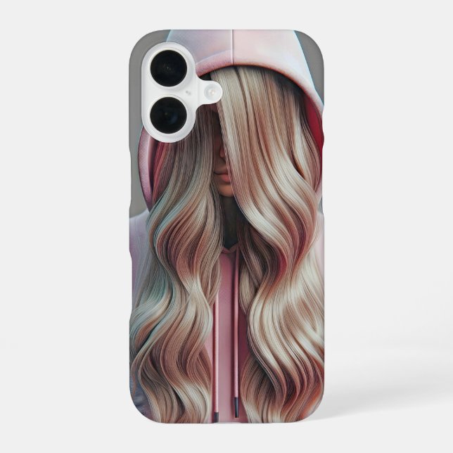 Coque iPhone 16 Adolescente se cachant derrière de longs cheveux b (Verso)