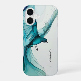 Coque iPhone 16 Aesthetic Blue Watercolor Flying Bird iPhone