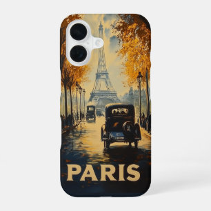 Coque iPhone 16 Affiche de voyage Paris années 1930 Tour Eiffel