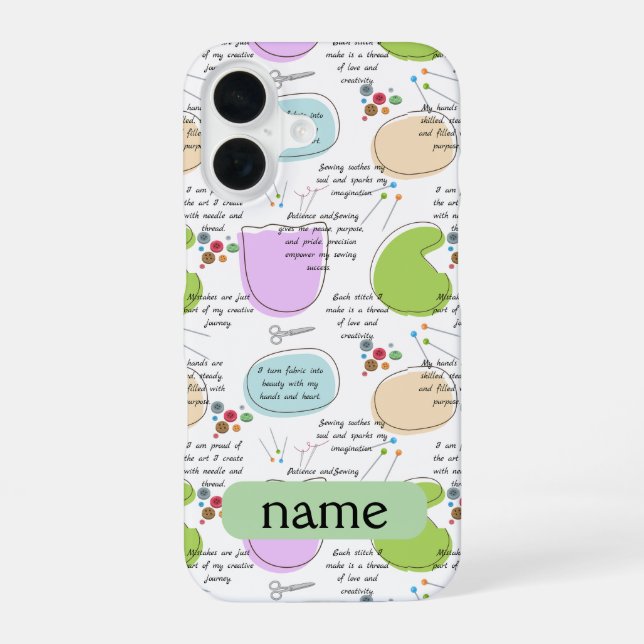 Coque iPhone 16 Affirmations de couture pour artisans, citations d (Verso)