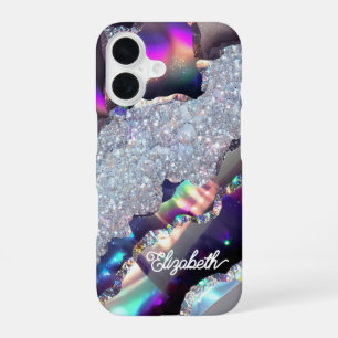 Coque iPhone 16 Agate holographique à faux éclat iridescent