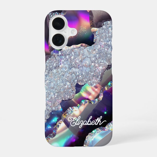 Coque iPhone 16 Agate holographique à faux éclat iridescent (Verso)