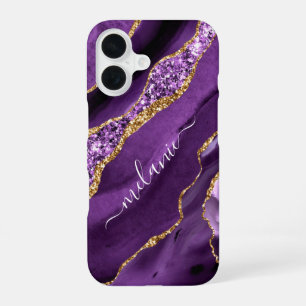 Coque iPhone 16 Agate Purple Gold Parties scintillant Nom personna