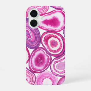 Coque iPhone 16 Aigue-marine d'agate rose à l'aquarelle