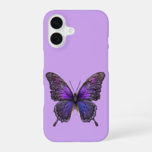 Coque iPhone 16 Ailes scintillantes : Papillon à étincelles violet