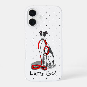 Coque iPhone 16 Allons-y ! (promenade) Lévrier (noir et blanc) Drô