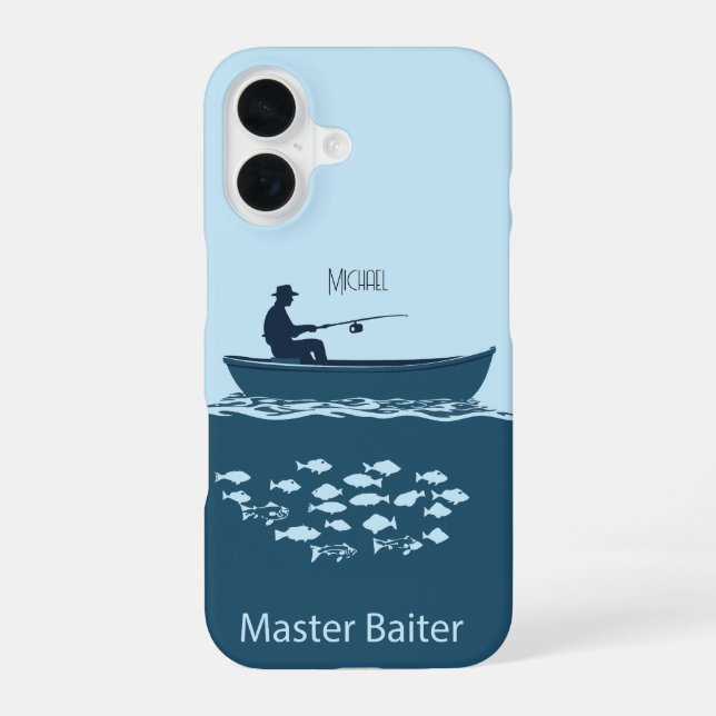 Coque iPhone 16 Amateur de pêche, bleu (Verso)