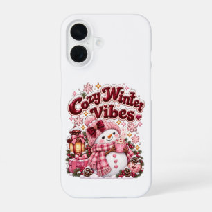 Coque iPhone 16 Ambiance Hivernale Cosy Coquette Bonhomme de Neige