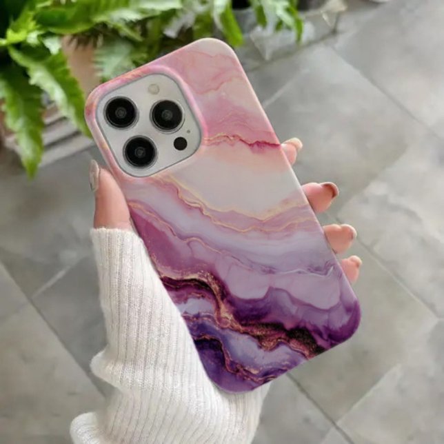 Coque iPhone 16 Amethyst Éclat – Marbre Luxueux Rose et Violet (Créateur téléchargé)