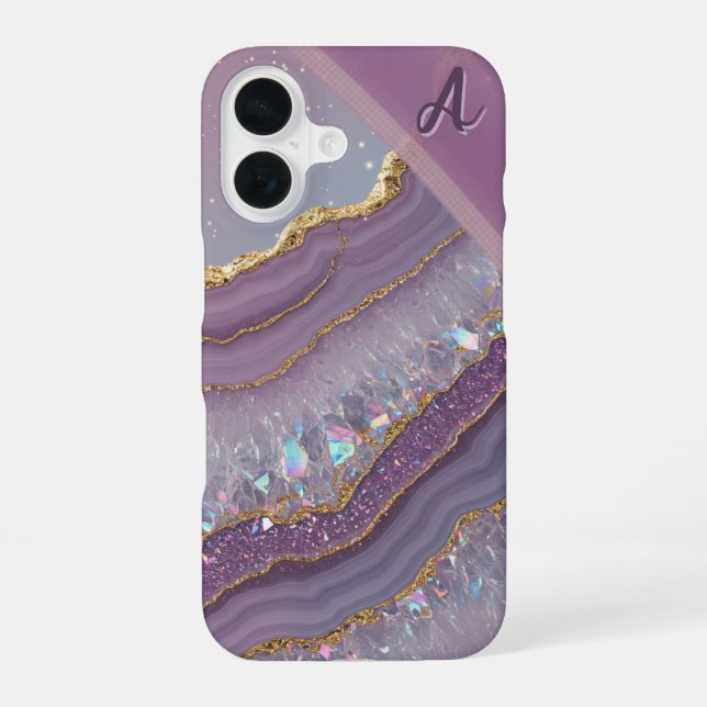 Coque iPhone 16 Améthyste Aurore Monogramme (Verso)