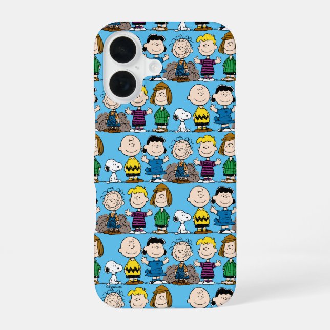 Coque iPhone 16 Amis des Peanuts en rangée (Verso)