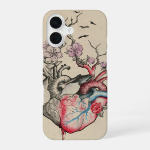 Coque iPhone 16 Amour art Surréaliste Cœurs anatomiques Fleurs Vin
