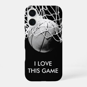 Coque iPhone 16 Amour de basket-ball noir et blanc