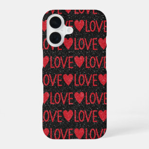 Coque iPhone 16 Amour Paillettes Noires