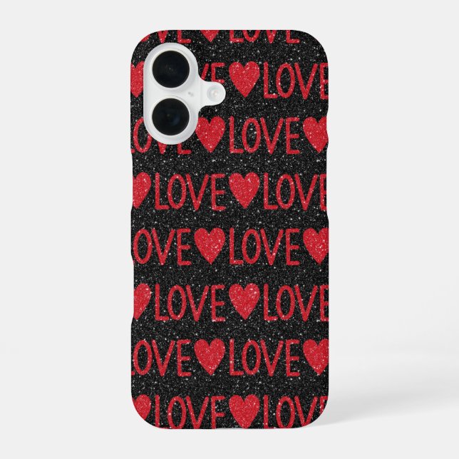 Coque iPhone 16 Amour Paillettes Noires (Verso)